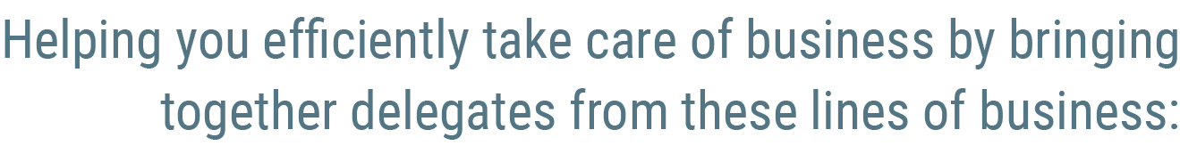 Helping you efficiently take care of business by bringing together delegates from these lines of business: 